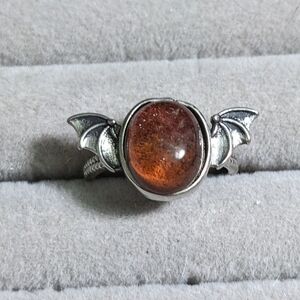Silver Bat Wing Ring with Brown Stone